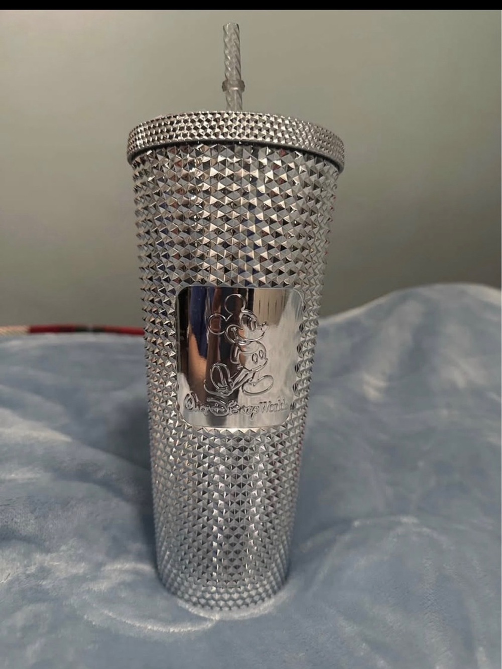 Disney Silver Studded Tumbler with Mickey Emblem and Straw